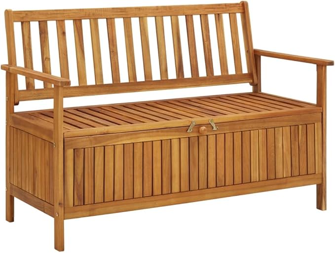 vidaXL 47.2" Patio Storage Bench, Solid Acacia Wood, Outdoor Garden Furniture with Ample Storage Space and Comfortable Seating-Ruum Studio Home