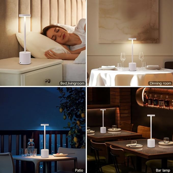 Cordless Table Lamp, 5000mAh Rechargeable Battery Powered LED Desk Lamp, Portable Touch Control Outdoor Table Lamps,3 Color Dimmable Light for Restaurant, Patio, Bedroom, Night Lamp (White)-Ruum Studio Home