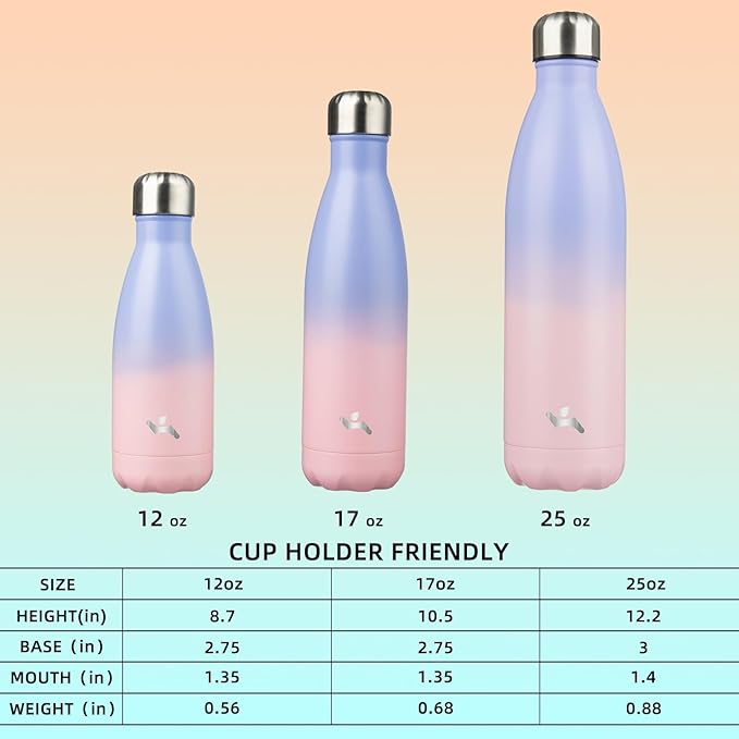 Insulated Water Bottles,17 oz Double Wall Stainless Steel Vacumm Metal Flask for Sports Travel,Pastel Sunset-Ruum Studio Home