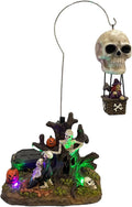 Animated Skull Balloon Ride Halloween Figurine | Spooky Town Collection Accessories with Multi-Color LED, Motion and Sound | 14.13 Inch-Ruum Studio Home