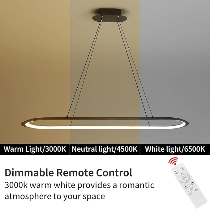 Island Lights, Linear Pendant Light LED Dimmable Hanging Light Fixture, 3000K-6500K with Remote Control,Chandeliers for Dining Room(Black,39.3IN)-Ruum Studio Home