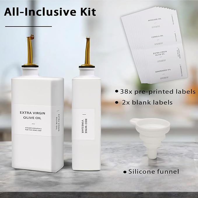 Olive Oil Dispenser Bottle for Kitchen, 16.9oz Soy Sauce Dispenser, UV Protected Oil&Vinegar Cruet Set, Soy Sauce Dispenser (White, Set of 2)-Ruum Studio Home