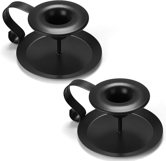 Black Metal Taper Candle Holders Set of 2, Vintage Chamberstick Candle Holder with Handle for Taper Candles, Farmhouse Rustic Candle Holders for Table Decor, Halloween Christmas Decoration-Ruum Studio Home