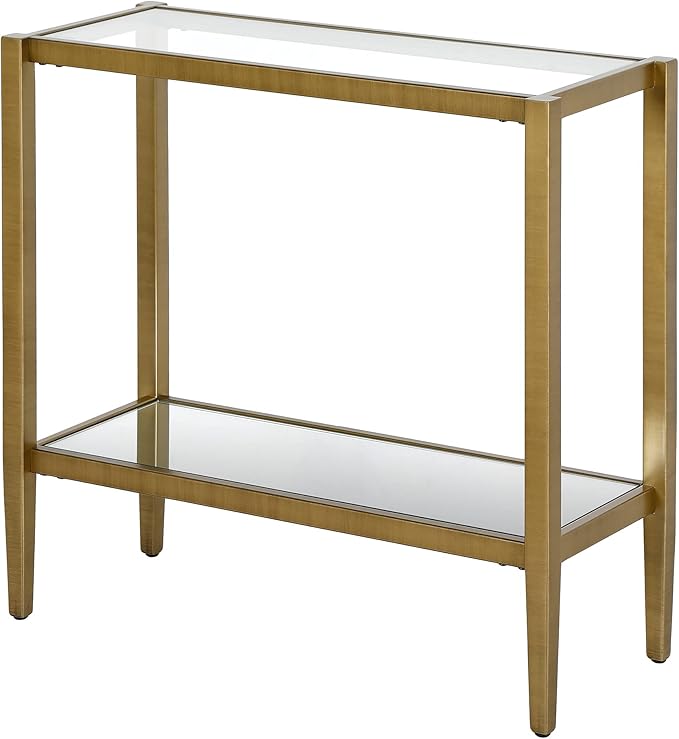 Henn&Hart 24" Wide Rectangular Side Table with Glass Shelf in Antique Brass, Table for Living Room, Bedroom-Ruum Studio Home