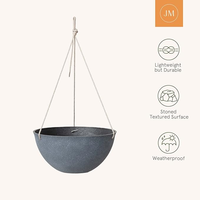 LA JOLIE MUSE Large Hanging Planters for Outdoor Plants - Hanging Flower Pots Weathered Gray (13.2 Inch, Set of 2)-Ruum Studio Home
