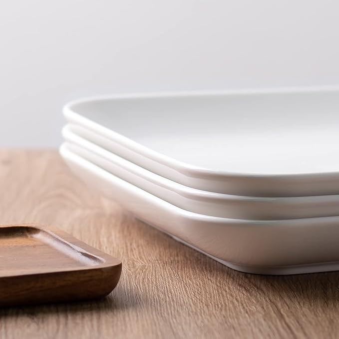 DELLING Large Serving Platter Set 12in White Rectangular Serving Plates/Salad Dish - Big Serving Trays for Parties Meat, Sushi, Dinner Plate Oven Safe Dinnerware Set of 3-Ruum Studio Home