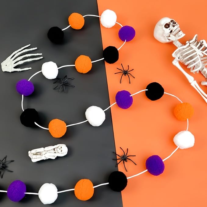 TBD Decor 2pk Halloween Decorations Pom Pom Garland,13FT Colorful Large Felt Ball Garland,Cute Hanging Halloween Party Decorations for Mantle,Indoor Birthday Party Supplies-Ruum Studio Home