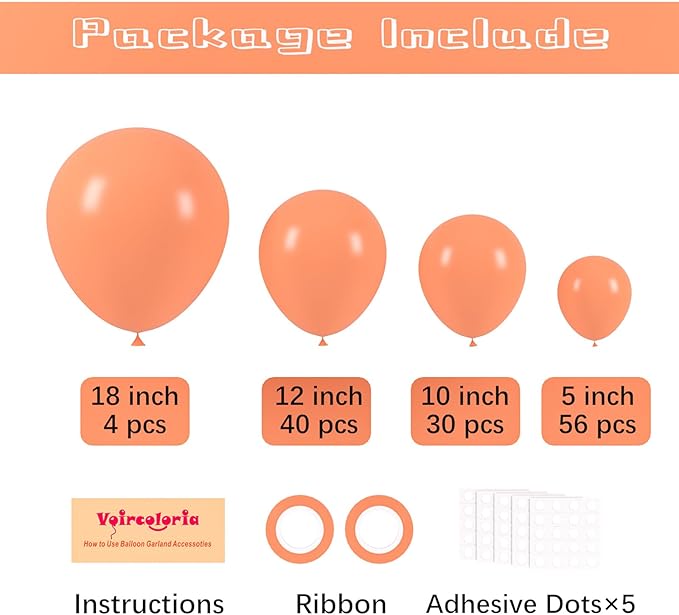 130pcs Peach Balloons Different Sizes 18" 12" 10" 5" Pastel Orange Latex Balloon Garland Arch Kit for Birthday Baby Shower Graduation Wedding Gender Reveal Anniversary Party Decorations-Ruum Studio Home