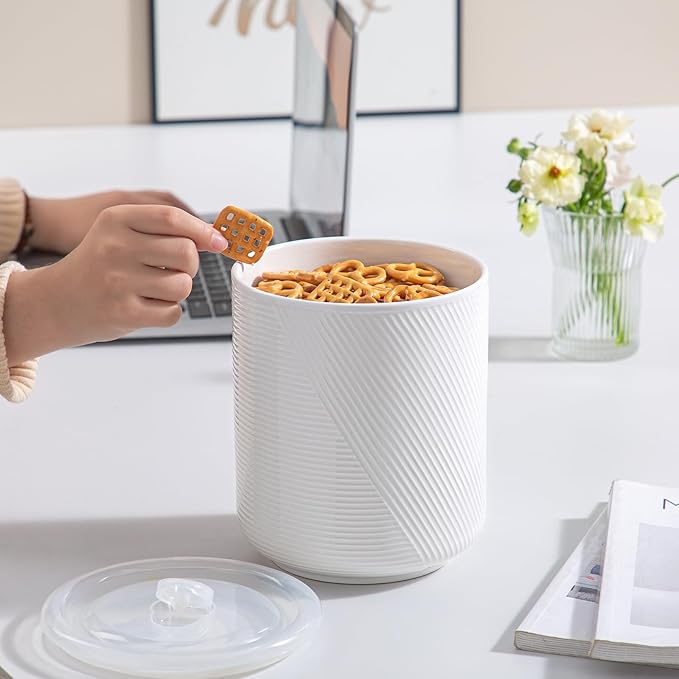 Food Storage Containers with Airtight Lids: Ceramic Canister Sets for Kitchen Countertop - Porcelain Jar for Coffee Tea Flour Sugar Rice Cookies Candy - White (75 oz)-Ruum Studio Home