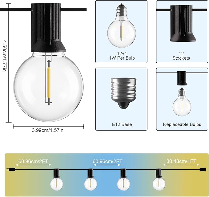 Bomcosy Outdoor String Lights,25 FT LED String Lights for Outside with Shatterproof Dimmable 12+1 Bulbs,Waterproof Connectable Outdoor Lights for Deck,Garden,Backyard,Balcony,Porch,Patio-Ruum Studio Home
