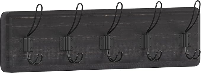 HBCY Creations Blackwash Solid Wood Wall Mounted Coat Rack with Shelf, 5 Hooks, 24" Long - Kitchen, Mudroom, Entryway, Bathroom - Includes Mounting Hardware, Coat Hanger, Dog Leash Hooks, Towel Rack-Ruum Studio Home