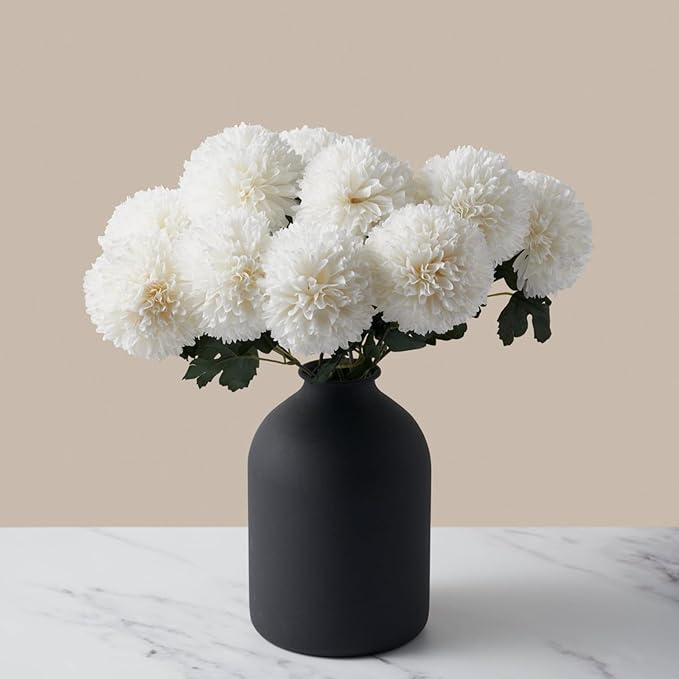 Large Faux Kiku Flower White - 10 Stems, Bulk Silk Flowers For Home Decor Indoor, Realistic Artificial Flowers, Fake White Flowers, Real Touch Flowers, Flores Artificiales Para Centro De Mesa-Ruum Studio Home