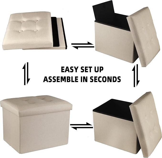 ALASDO Storage Ottoman Footrest Stool Small Ottoman with Storage Foldable Ottoman Foot Rest Footstool Bench for Living Room 17x13x13inches Beige-Ruum Studio Home