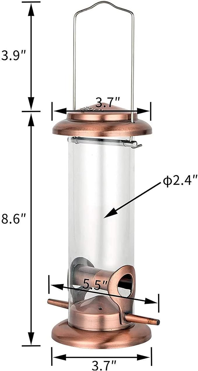 iBorn Metal Bird Feeder Hanging Wild Bird Feeders for Mix Seed Blends Heavy Duty All Metal Finishing, Copper Finish, 8 Inch 2 Port (Seed is not Included)-Ruum Studio Home