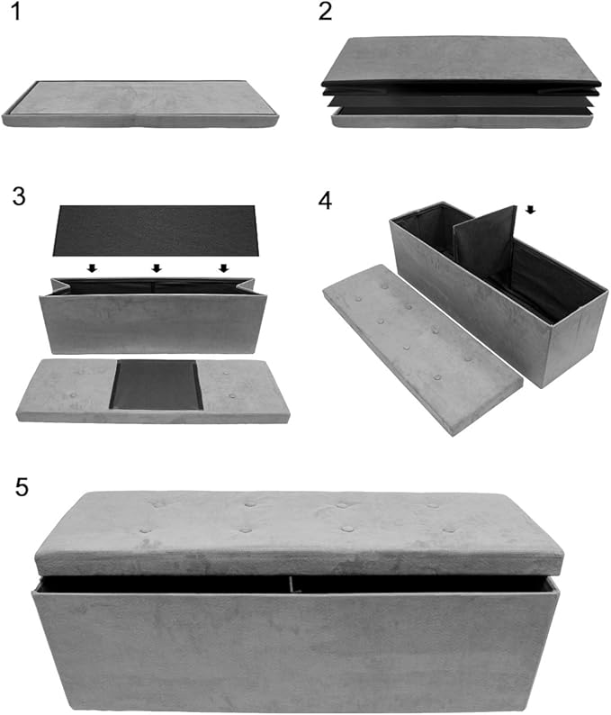 Sorbus Storage Ottoman Bench – Collapsible/Folding Bench Chest with Cover – Perfect Toy and Shoe Chest, Hope Chest, Pouffe Ottoman, Seat, Foot Rest, – Contemporary Faux Suede (Gray)-Ruum Studio Home