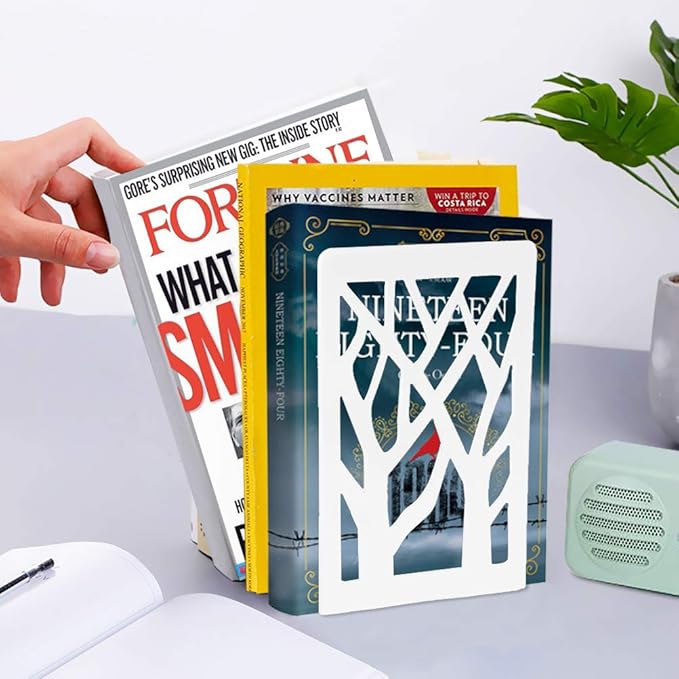 Book Ends, Bookends, Bookends for Shelves, Bookend, Book Ends for Heavy Books, White Metal Book Shelf Holder Home Decorative, Book Stoppers for Shelves, Bookend Supports 4 Pair-Ruum Studio Home