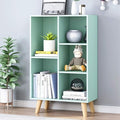 IOTXY Wooden Open Shelf Bookcase - 3-Tier Floorstanding Display Cabinet Rack with Legs, 5 Cubes Free Standing Bookshelf, Tiffany-Green-Ruum Studio Home