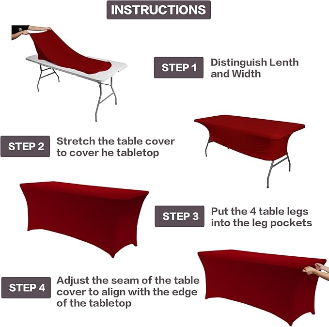 IVAPUPU 2 Pack 8FT Table Cloth for Rectangular Fitted Events Stretch Burgundy Table Covers Washable Cover Spandex Tablecloth Protector for Party, Wedding, Cocktail, Banquet, Festival-Ruum Studio Home