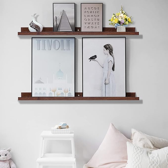 AZSKY 48 Inch Long Floating Shelves for Wall Large Picture Ledge Walnut Photo Ledge Wall Shelf Bookshelf for Home Decor Bathroom Kitchen Spice Rack Gallery Kids Book-Ruum Studio Home