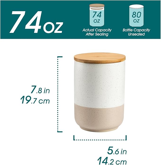 vancasso Sabine Large Ceramic Canister Set with Airtight Wood Lids - 2-Piece Kitchen Food Storage Jars for Flour, Sugar, Coffee & Tea (74 oz Each) - Big Capacity Countertop Jars-Ruum Studio Home