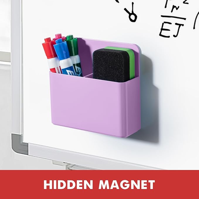 BEYGORM 2 Pack Plastics Magnetic Pen Holder for Refrigerator, Dry Erase Marker Holder for Whiteboard，Magnet School Locker Organizer Accessories, Pencil Cup, Pen Caddy, Classroom Organization(Purple)-Ruum Studio Home