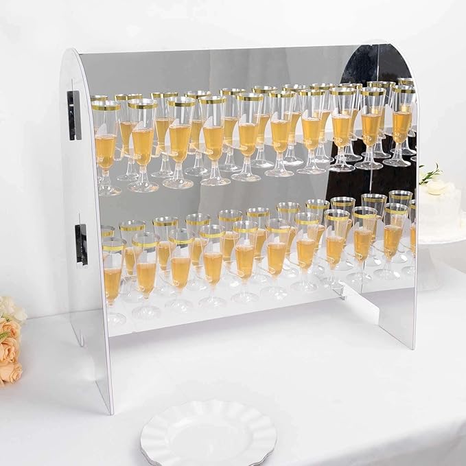 Tableclothsfactory Silver Mirror Finish 2-Tier Wine Glass Stemware Rack, 18 Champagne Flute Holder Foam Board Stand - 25"-Ruum Studio Home