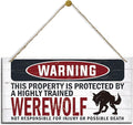 Warning Sign, Werewolf Warning Wood Plaque Sign, Funny Door Signs, Decorative Wood Hanging Suspension Plaque, Farmhouse Wooden Wall Decor, Outdoor Hanging Wooden Signs-Ruum Studio Home