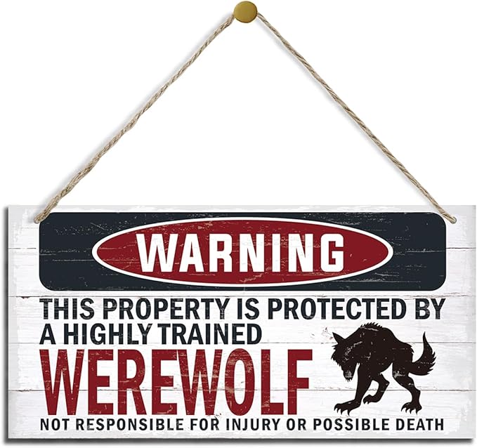 Warning Sign, Werewolf Warning Wood Plaque Sign, Funny Door Signs, Decorative Wood Hanging Suspension Plaque, Farmhouse Wooden Wall Decor, Outdoor Hanging Wooden Signs-Ruum Studio Home