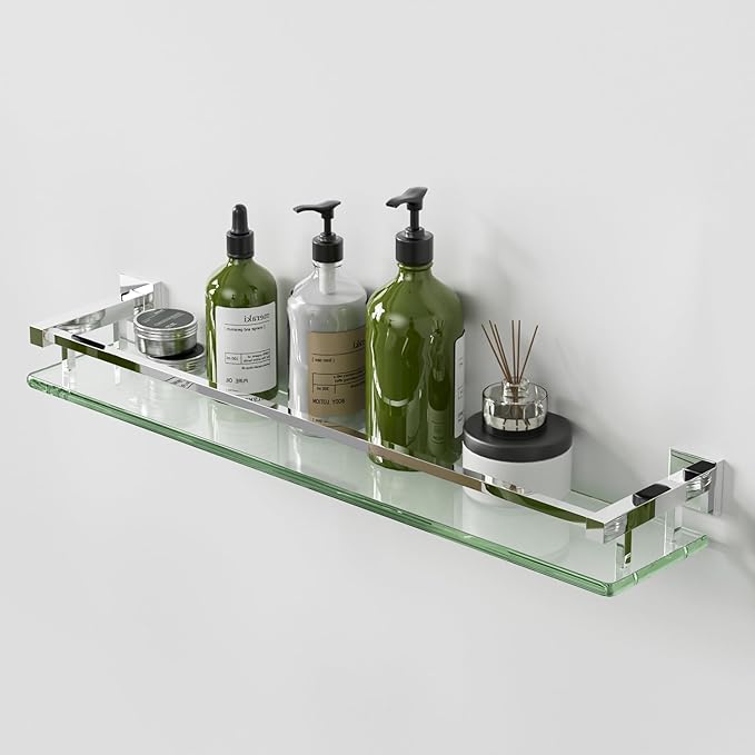 Alise Bathroom Shelf Wall Mounted, Polished Chrome Large Capacity Glass Shelf for Bathroom, 24 inch-Ruum Studio Home