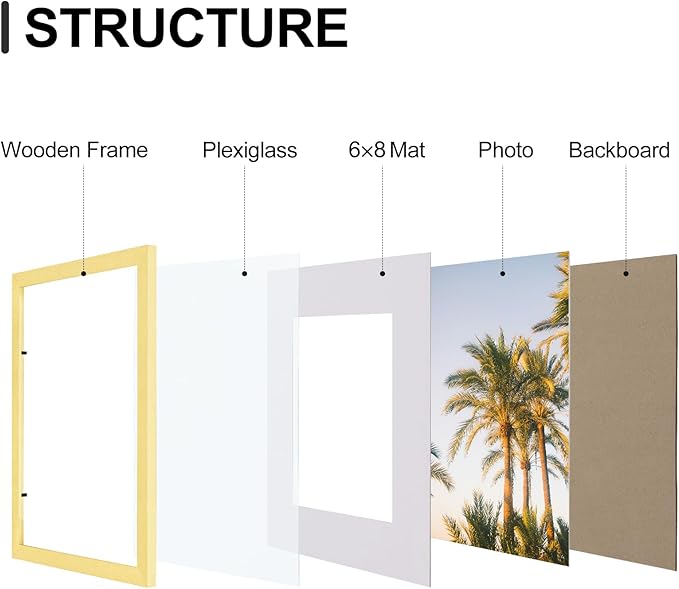 Vittanly 8x12 Picture Frames Set of 9, Shatter Resistant Plexiglass, Display 6x8 Pictures with Mat or 8x12 without Mat, Photo Frames for Wall or Tabletop, Engineered Wood, Gold-Ruum Studio Home