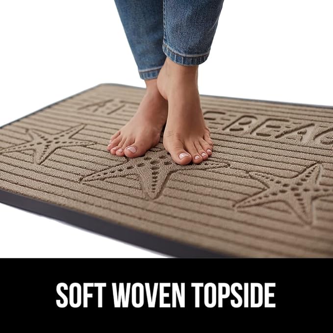 GORILLA GRIP 100% Waterproof All-Season WeatherMax Doormat 35x23, US Designed Natural Rubber, Stain and Fade Resistant, Low Profile Indoor Outdoor Door Mats, Easy Clean Patio Mat, Sand Beach-Ruum Studio Home