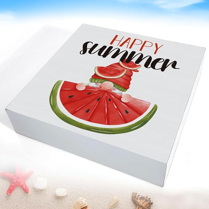 Watermelon Decor Farmhouse Summer Decorations Watermelon Gnome Wooden Sign Rustic Home Decor 5 x 5 Inches-Ruum Studio Home