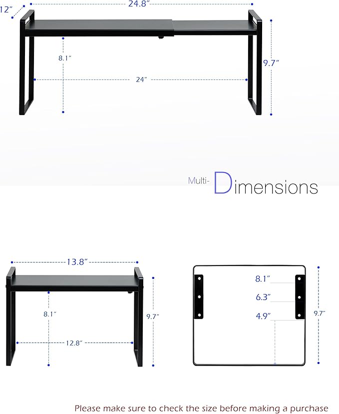 Nxconsu Cabinet Shelf Expandable Height Adjustable Shelf Organizer Riser for Kitchen Cabinet Pantry Cupboard Under Sink Countertop Organization Storage Space Saver Stackable Heavy Duty Metal Black XXL-Ruum Studio Home