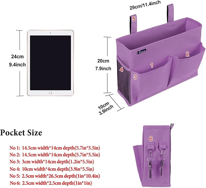 Surblue Caddy Hanging Organizer Bedside Storage Bag for Bunk and Hospital Beds, Purple, Small-Ruum Studio Home