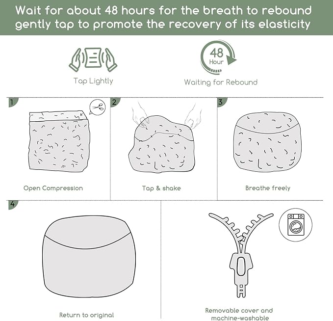 HIGOGOGO Round Stuffed Pouf Ottoman, Pu Leather Poufs with Foam Chunk Filling Foot Stool Storage Ottoman, 26 X 18 Floor Poufs Foot Rest for Living Room, Grey-Ruum Studio Home