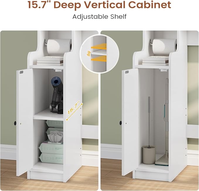 Itaar Over The Toilet Storage Cabinet, Over Toilet Bathroom Organizer with Glass Doors & Toilet Paper Holder Stand, Home Space-Saving Toilet Rack, for Bathroom, Restroom, Laundry(White)-Ruum Studio Home