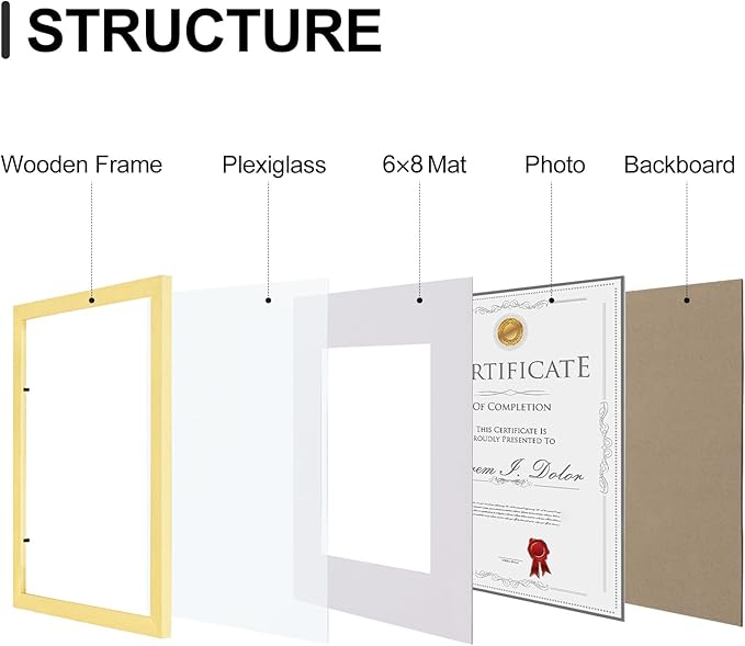 Vittanly 8.5x11 Picture Frames Set of 9, Shatter Resistant Plexiglass, Display 6x8 Pictures with Mat or 8.5x11 without Mat, Photo Frames for Wall or Tabletop, Engineered Wood, Gold-Ruum Studio Home