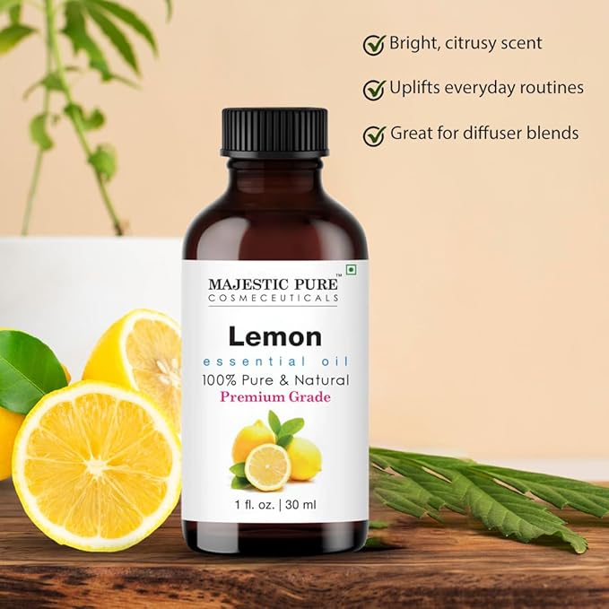 Majestic Pure Lemon Essential Oil with Glass Dropper - 1 Fl Oz - 100% Pure and Natural Lemon Oil - Premium Grade Essential Oils for Diffuser, Aromatherapy, Soap and Candle Making-Ruum Studio Home