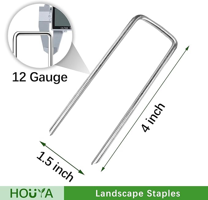 200 Pack Landscape Staples 4 Inch 12 Gauge Garden Stakes Galvanized Garden Staples Ground Pins Anti-Rust Ground Stakes for Weed Barrier, Irrigation Tubing, Yard Lawn, Landscape Fabric-Ruum Studio Home