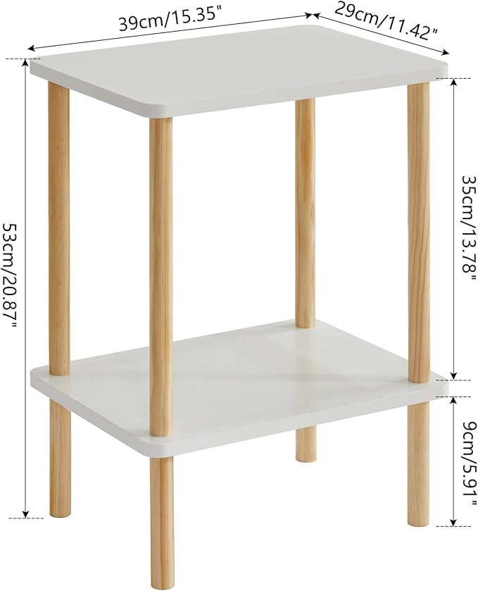 IBUYKE 2-Tier Side Table, Solid Wood Tall End Table with Storage Shelves, Nightstand Bedside Table for Living Room Bedroom Office, No-Tool Assembly, White UWST002W-Ruum Studio Home