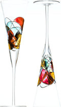 Victoria Barcelona Champagne Flute - 7.5 Oz Mouth-Blown Hand Painted, Antoni Gaudi & Murano Inspired Artistic Unique Gift Ideas Anniversary, Birthday, Weddings, Women & Men (2, Sagrada Red)-Ruum Studio Home