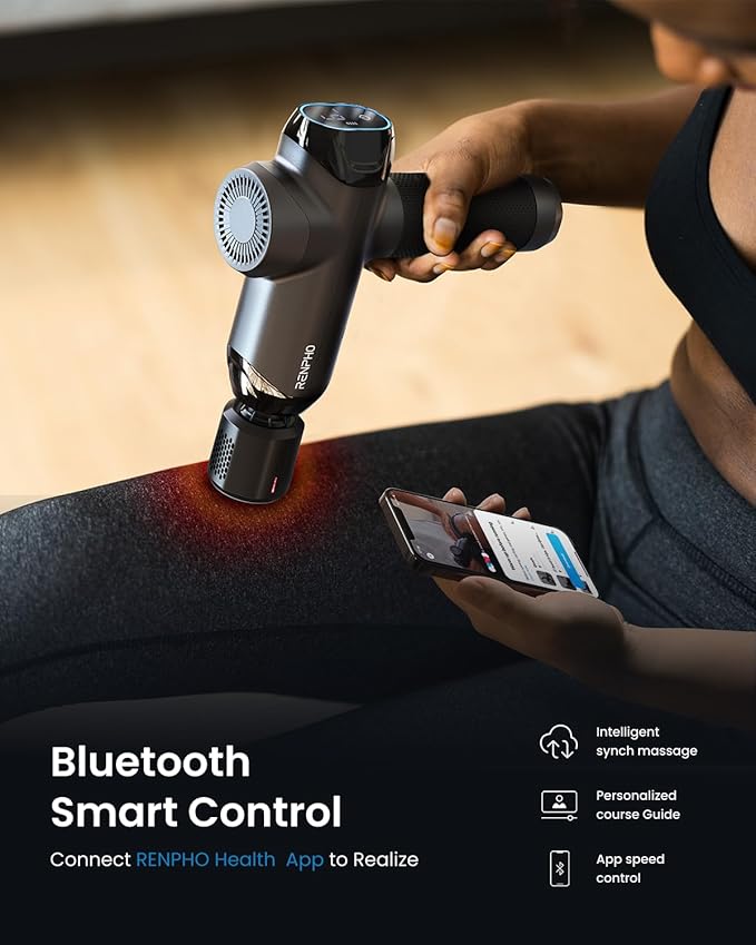 RENPHO Massage Gun Deep Tissue with Heat and Cold, Percussion Muscle Massage Gun Bluetooth with 12mm Amplitude, Handheld Massager Gun, Power+ Thermacool Grey-Ruum Studio Home