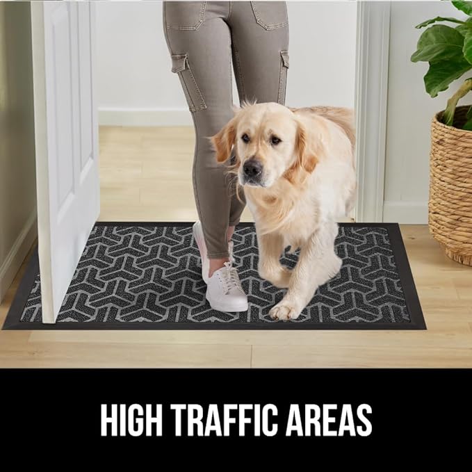 GORILLA GRIP 100% Waterproof All-Season WeatherMax Doormat, US Designed Natural Rubber, Stain and Fade Resistant, Low Profile Indoor Outdoor Door Mats, Easy Clean Patio Mat, 17x29, Slate Geometric-Ruum Studio Home