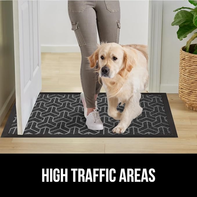 GORILLA GRIP 100% Waterproof All-Season WeatherMax Doormat 35x23, US Designed Natural Rubber, Stain and Fade Resistant, Low Profile Indoor Outdoor Door Mats, Easy Clean Patio Mat, Slate Geometric-Ruum Studio Home