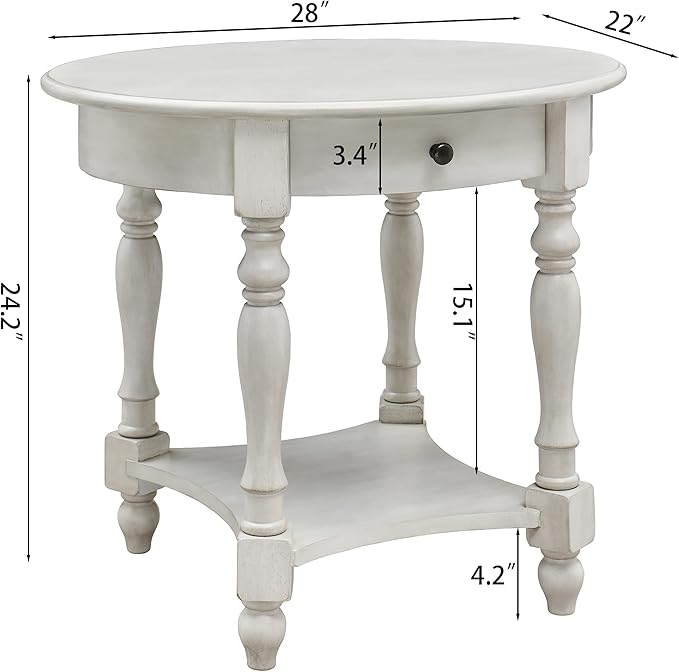 MODERION Oval End Table with Drawer, Solid Wood Sofa Side Storage Shelf, Traditional Living Room Corner Table, Nightstand, Easy Assembly 28INCH x 22INCH 24INCH Antique Walnut CJZ2233RW White-Ruum Studio Home