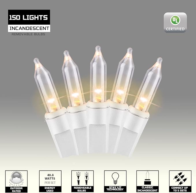150LIGHTS WARM WHITE Extra-Bright With End Connectors Christmas Decorative Lights 9.72m UL Certified Mini String Light Set Waterproof for Home Garden Holiday Christmas Tree Party Patio Wedding-Ruum Studio Home