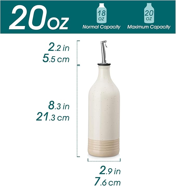 vancasso 20 Oz Ceramic Olive Oil Dispenser Bottle, Bottle Dispenser with Spout and Funnel for Kitchen,Suitable for Oil, Vinegar, Coffee Syrups & Other Liquids，Cream-Ruum Studio Home