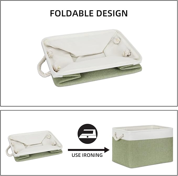 Bidtakay Large Fabric Baskets for Organizing [3-pack] Closet Organizers and Storage Baskets for Gifts Empty Foldable Nursery Baskets for Toy Storage 15 X 11 X 9.5 Inches (White&green)-Ruum Studio Home