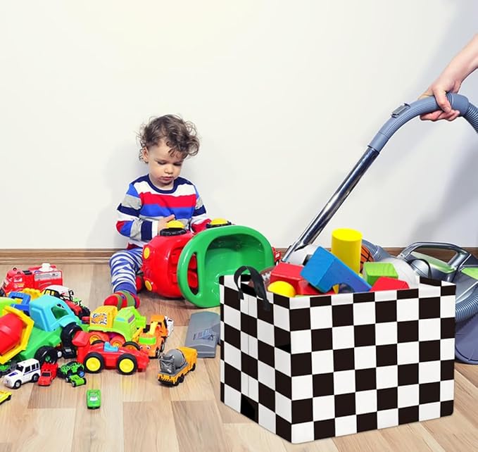 HIYAGON Rectangular Car Basket for Boys Checkered Basket Kids Baby Storage Bin Toy Organizer Box Car Room Decor(Racing Flag)-Ruum Studio Home