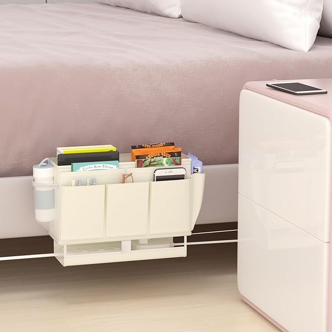 Bedside Caddy, Bed Organizer with 11 Pockets and Power Strip Holder,Versatile Bedside Storage Caddy for Home,Dorm,Bunk,Hospital,Crib Bed (2 Pack White)-Ruum Studio Home